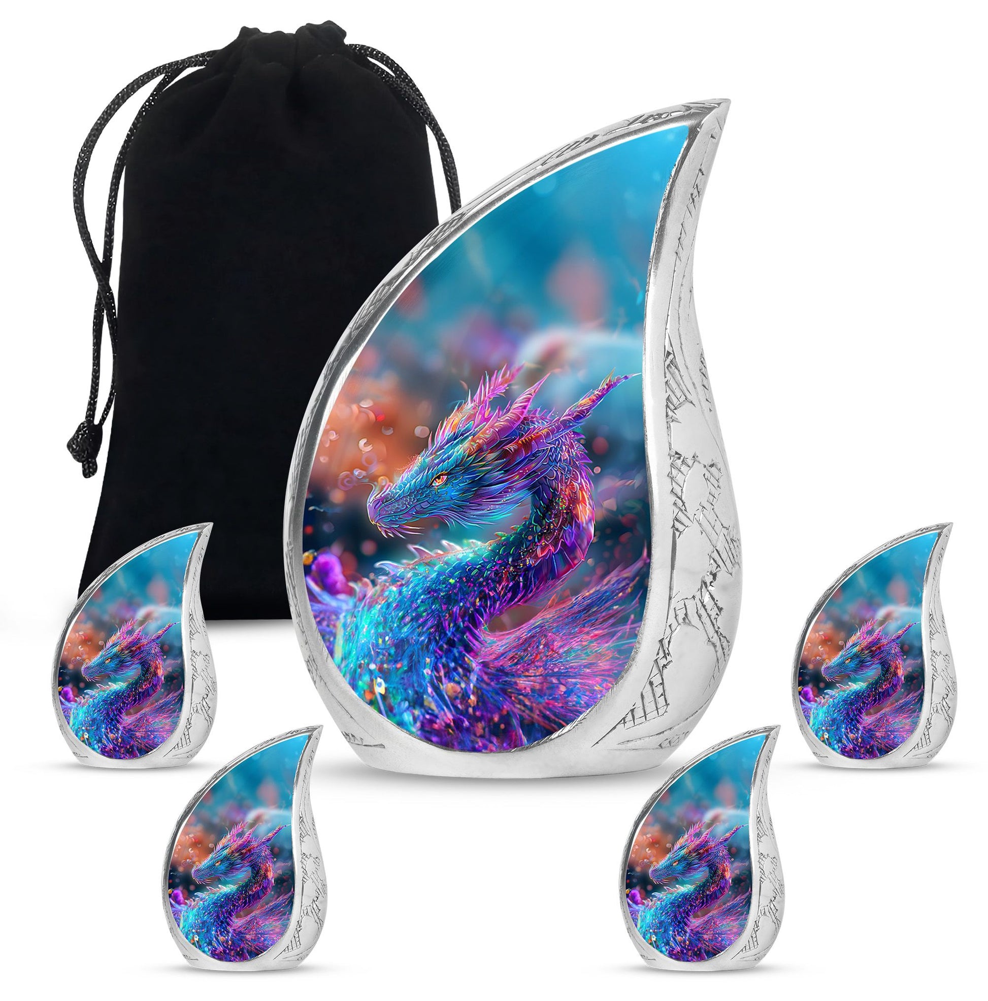 Dragon Theme Large Urn With 4 Keepsake Urn