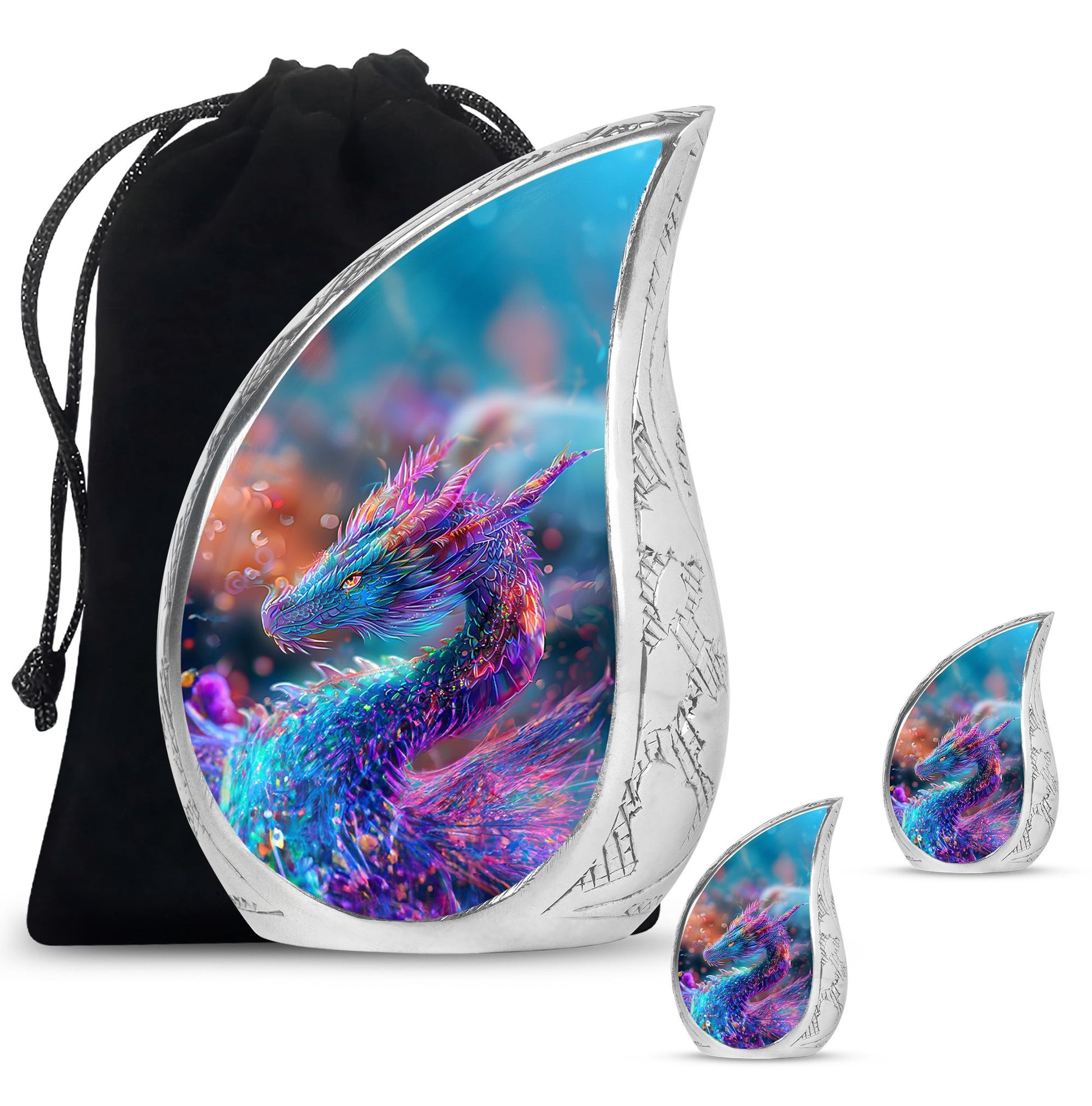 Dragon Theme Large Urn With 2 Keepsake Urn