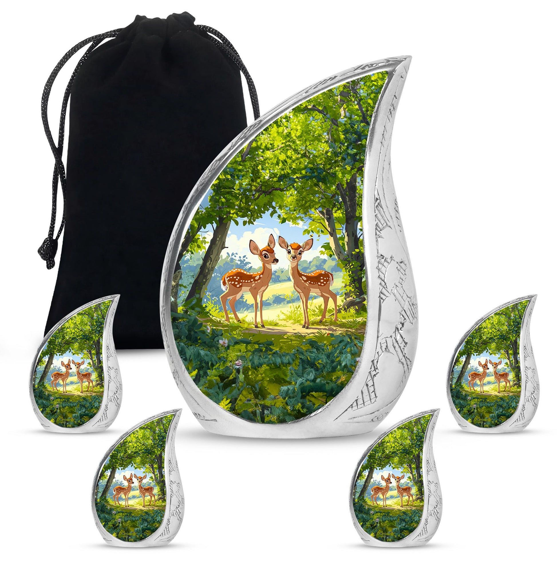 Deer Theme Large Urn With 4 Keepsake Urn