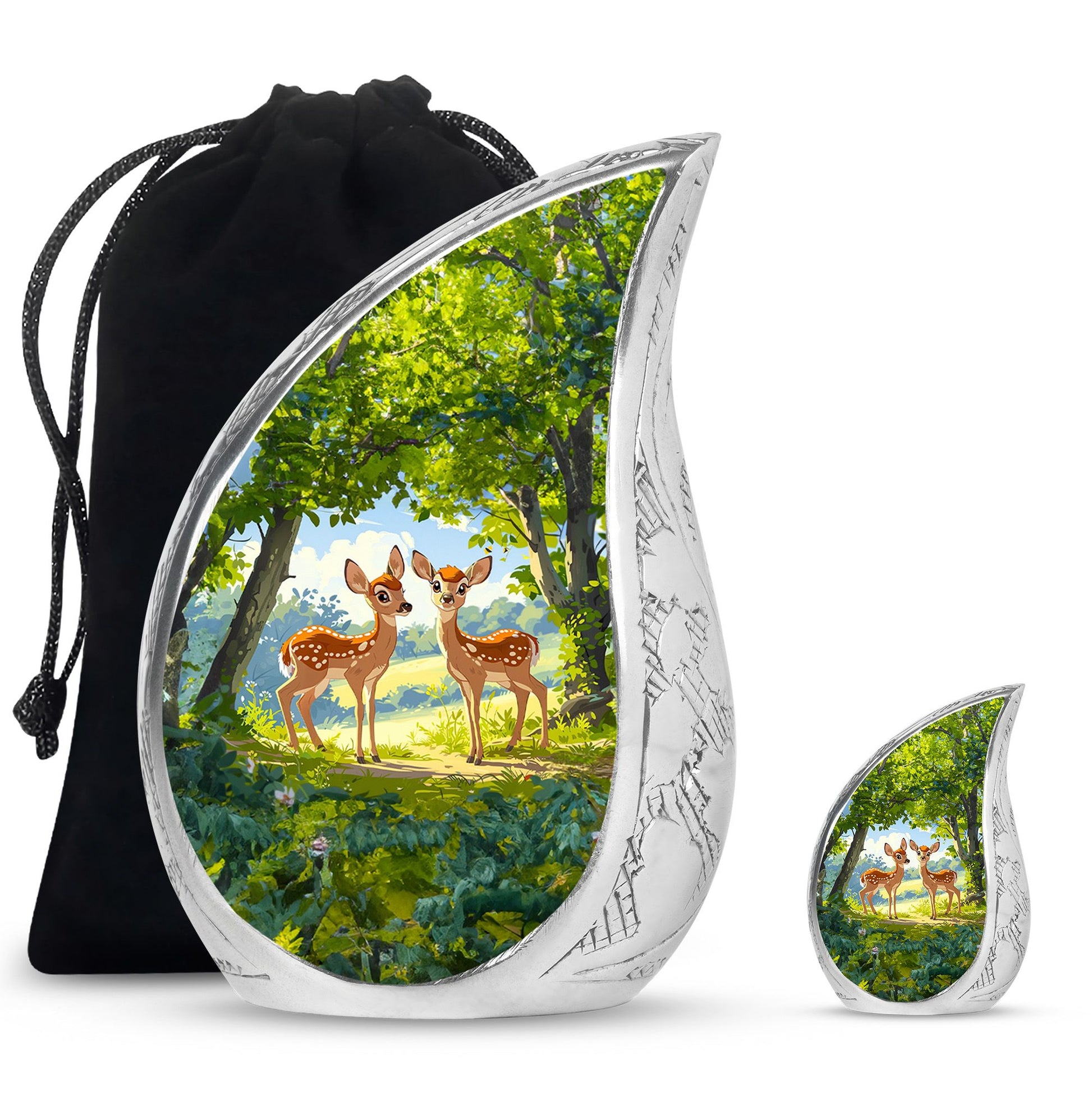 Deer Theme Large Urn With 1 Keepsake Urn