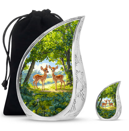 Deer Theme Large Urn With 1 Keepsake Urn