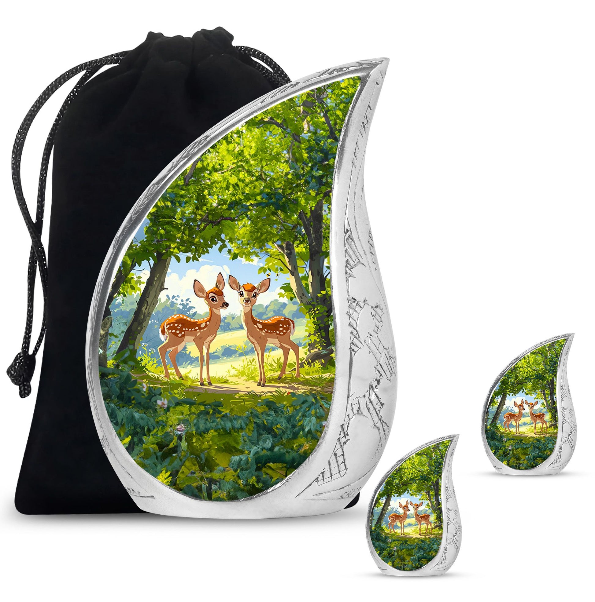 Deer Theme Large Urn With 2 Keepsake Urn