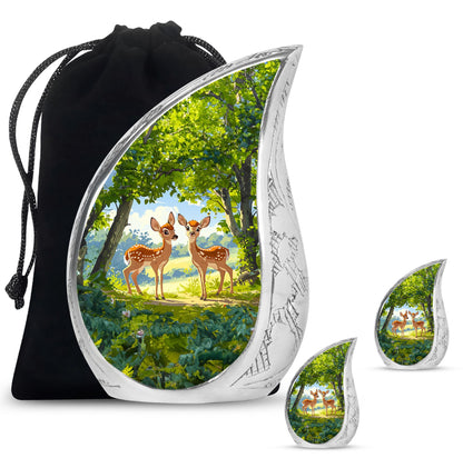 Deer Theme Large Urn With 2 Keepsake Urn