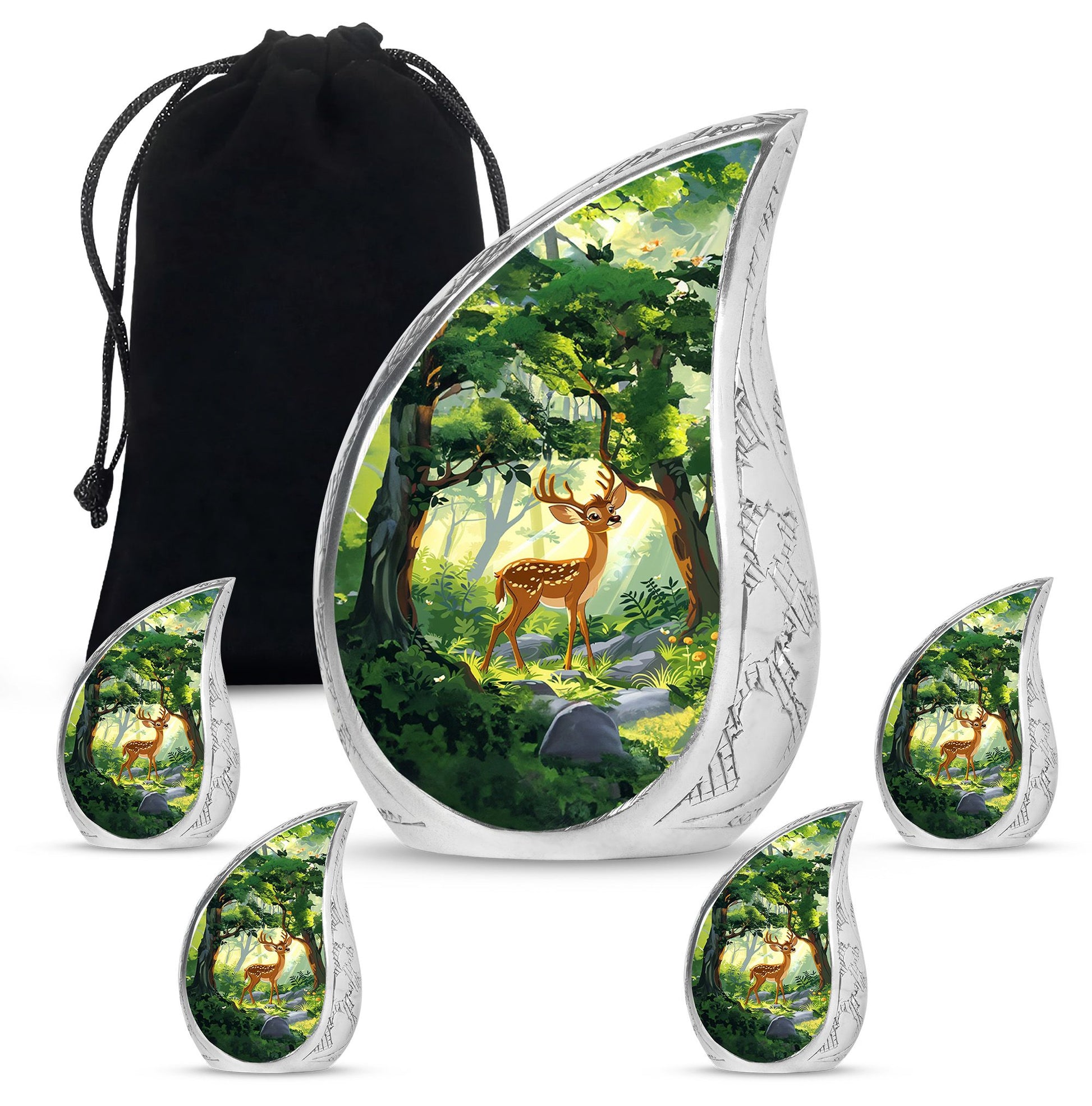 Deer Theme Large Urn With 4 Keepsake Urn