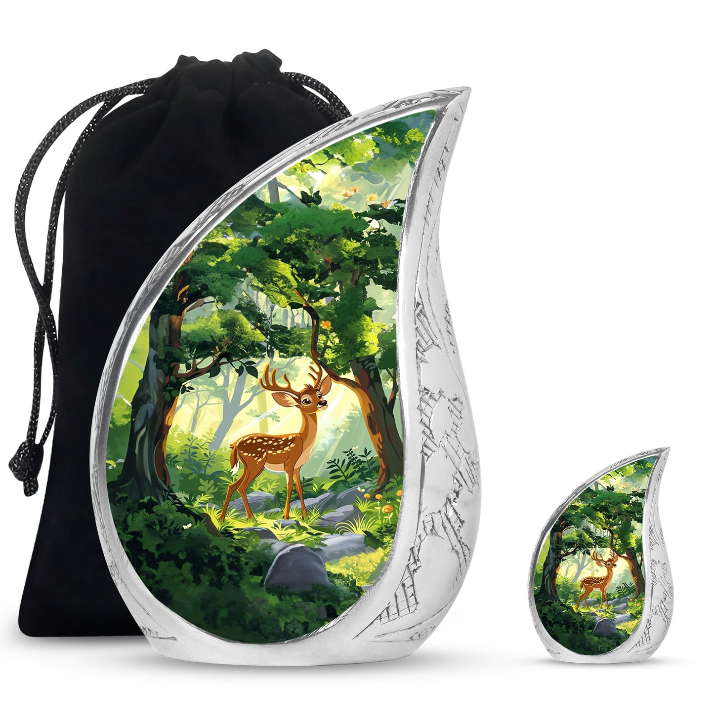 Deer Theme Large Urn With 1 Keepsake Urn