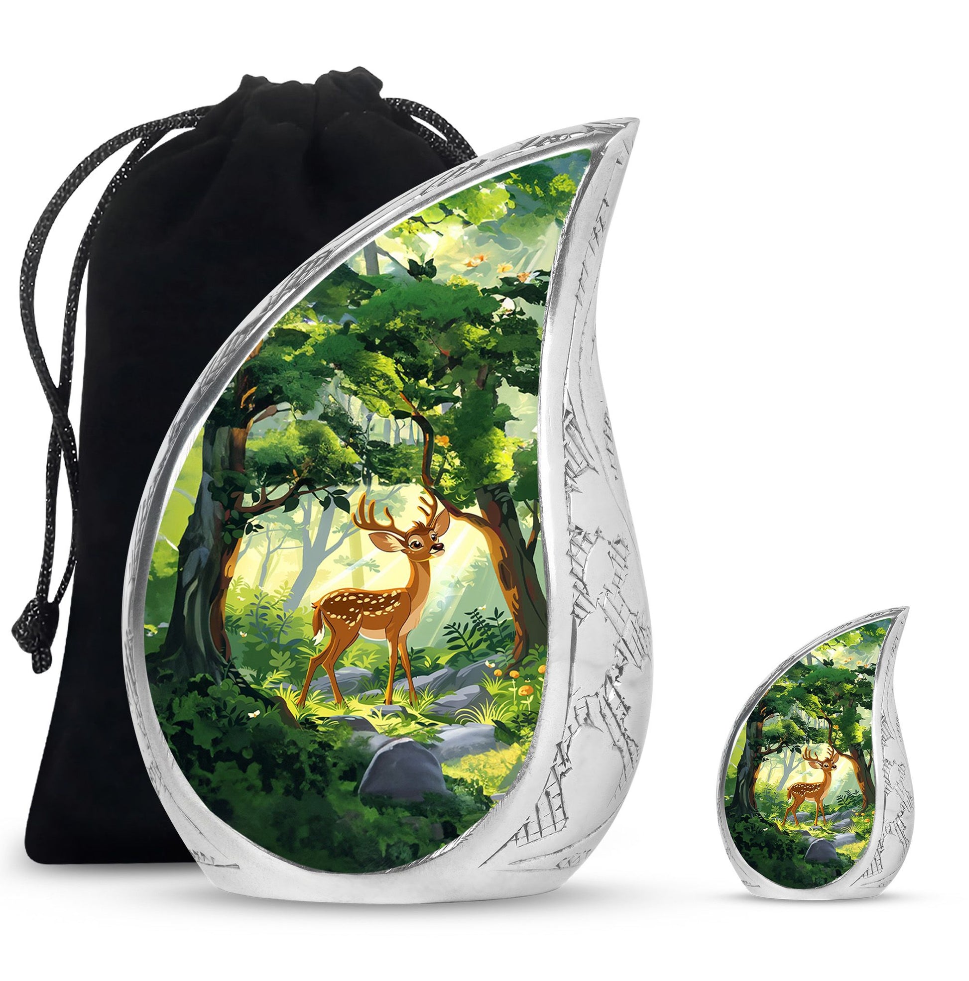 Deer Theme Large Urn With 1 Keepsake Urn