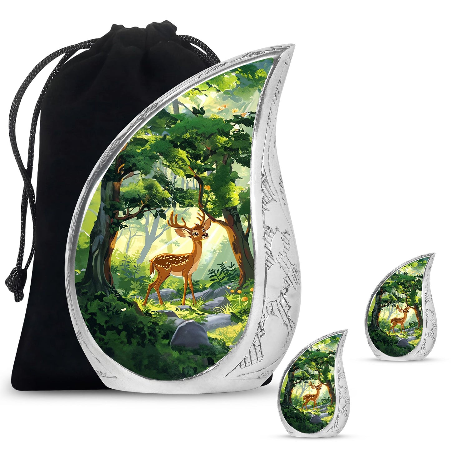 Deer Theme Large Urn With 2 Keepsake Urn