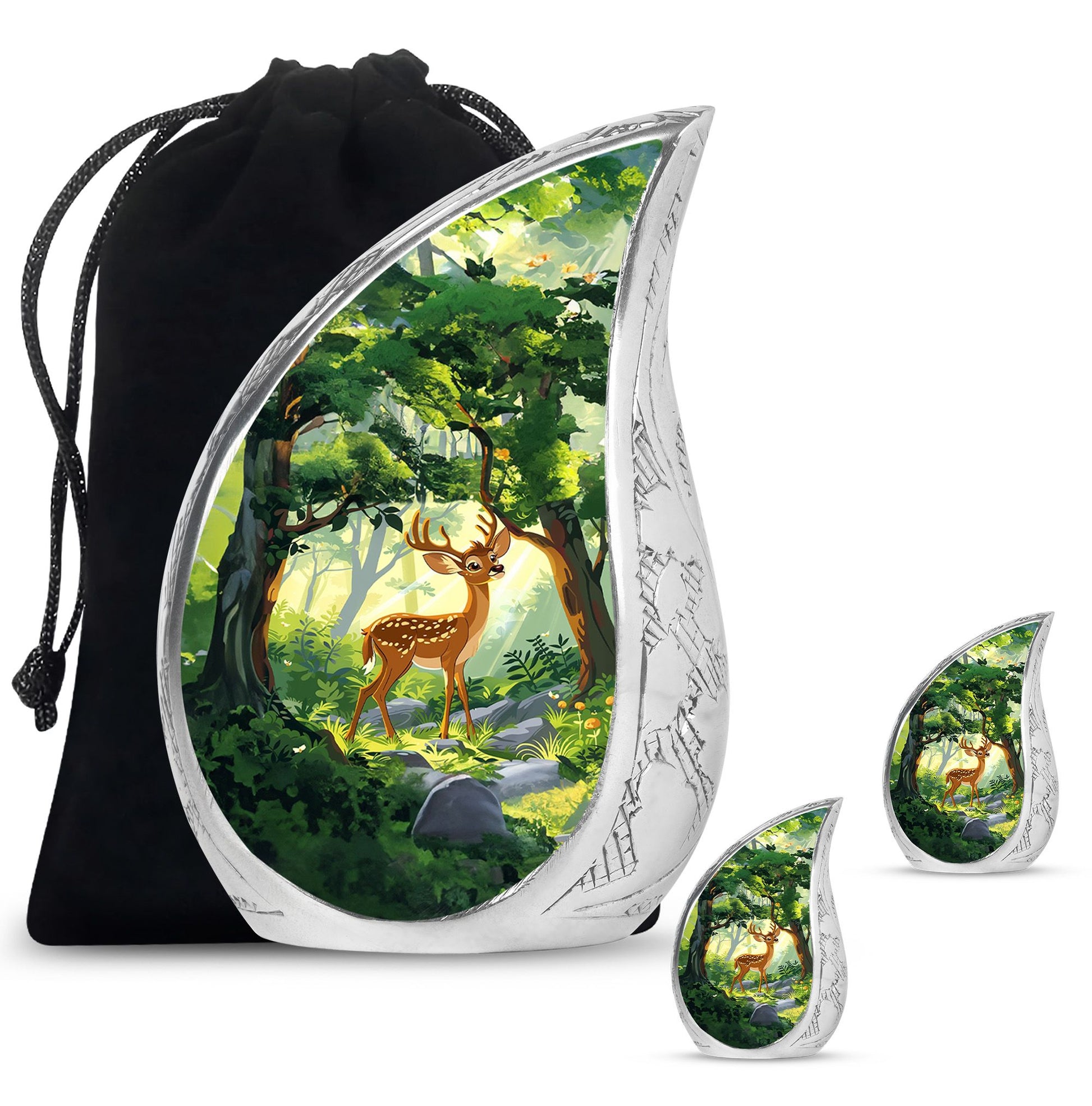 Deer Theme Large Urn With 2 Keepsake Urn