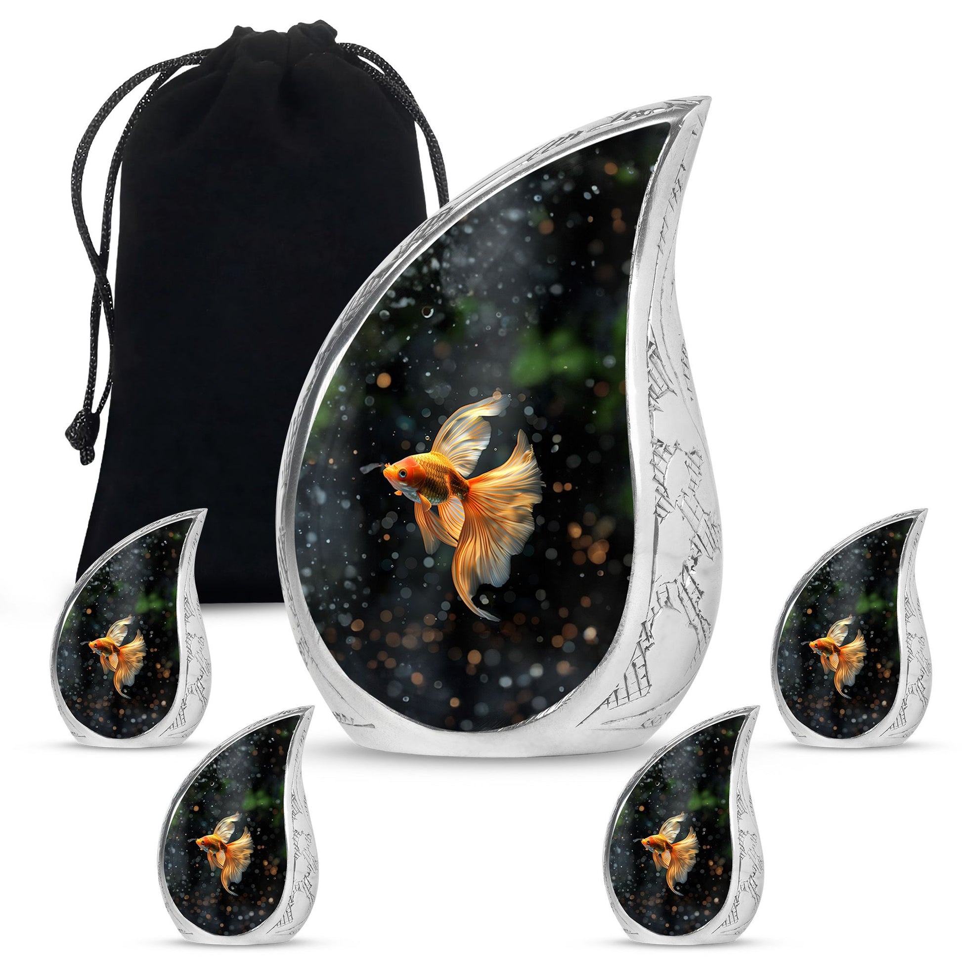 Fish Theme Large Urn With 4 Keepsake Urn