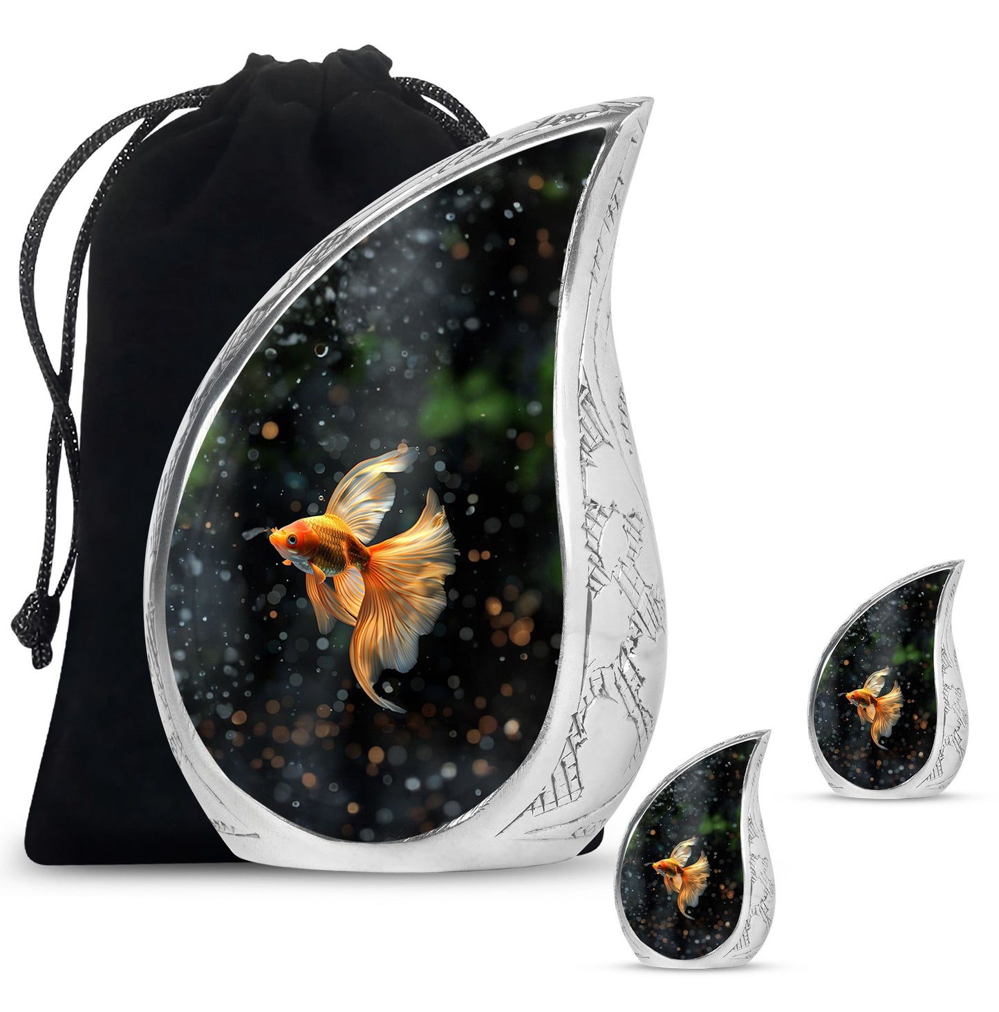 Fish Theme Large Urn With 2 Keepsake Urn