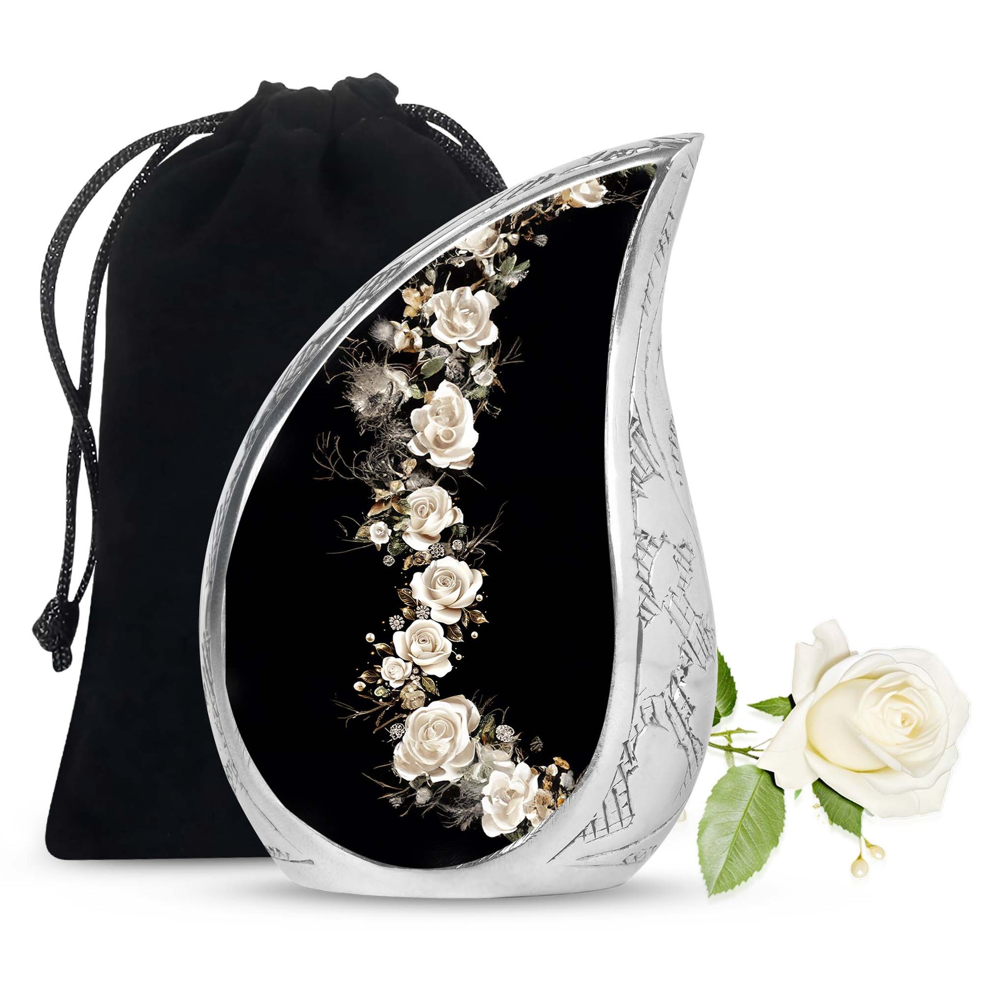White Rose Funeral Adult Urn –  Flower Cremation Urn for Human Ashes