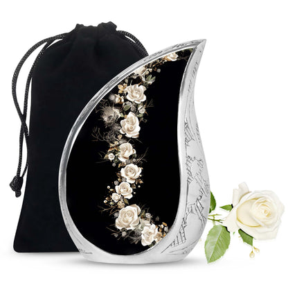 White Personalized Flower Cremation Urn for Human Ashes - 10-inch, 200 cu in - Yatskia