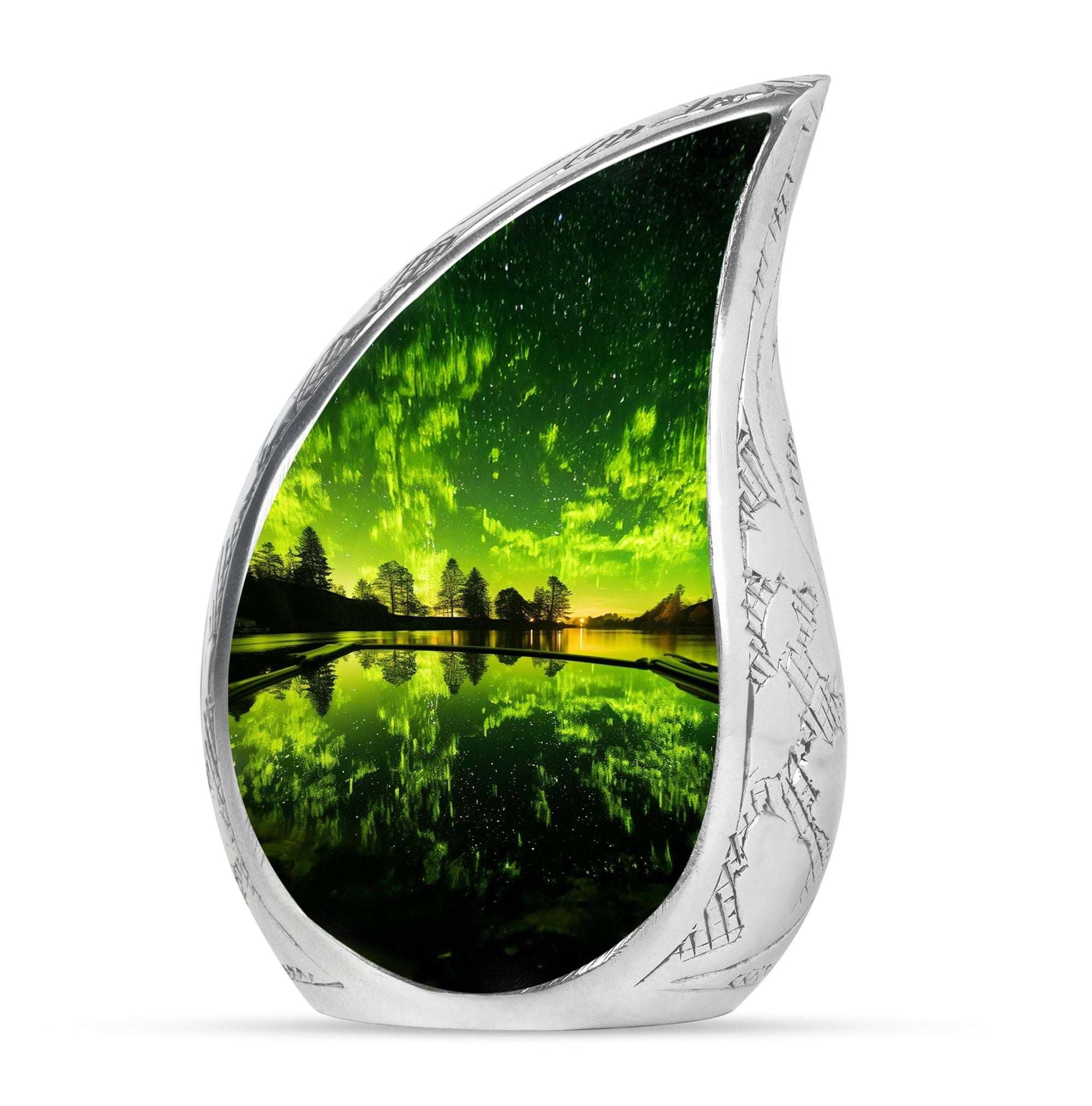 Aurora Borealis Cremation Urn for Adult Ashes - Green Memorial Urn For Cremation