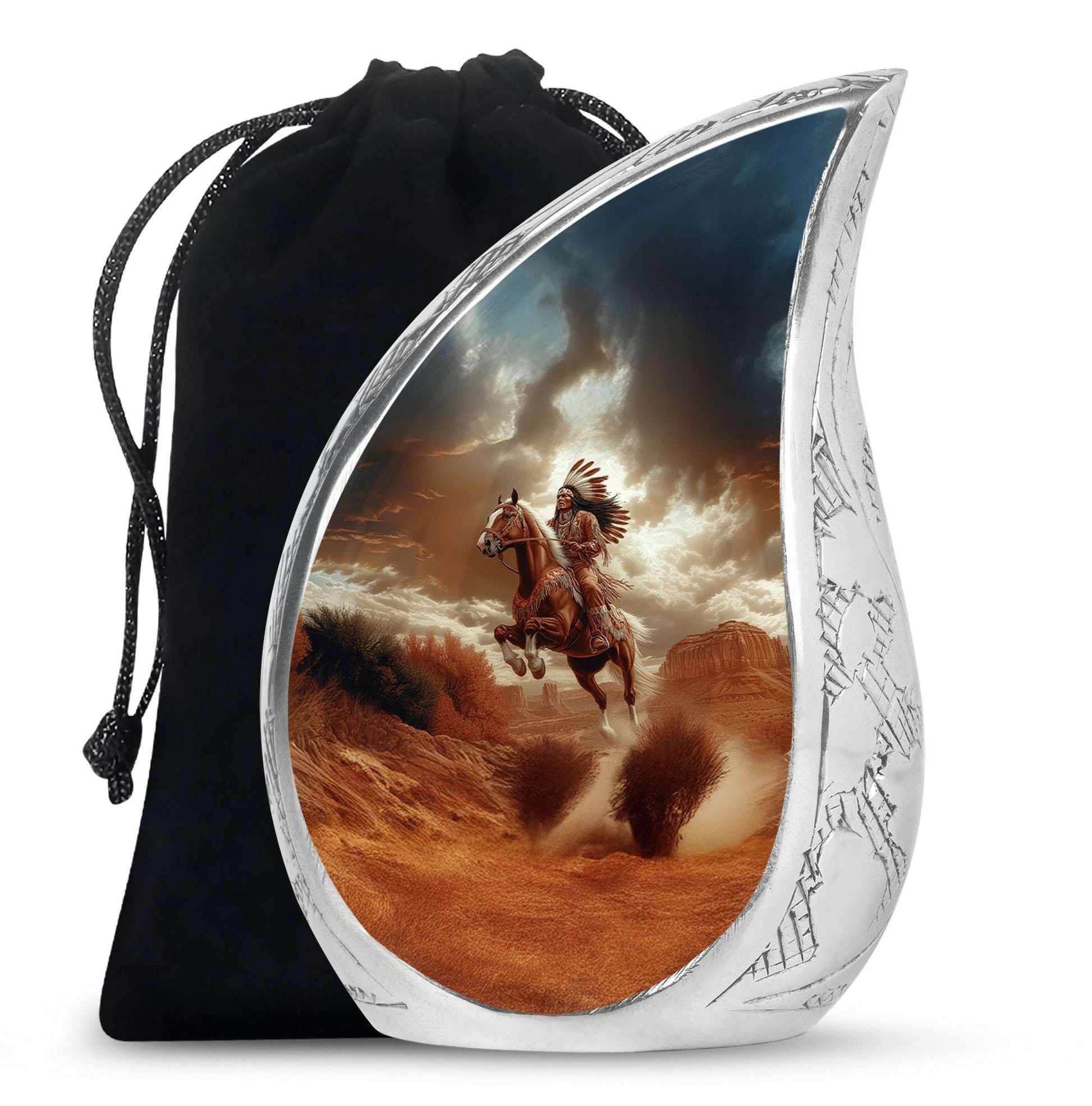 Native American Warrior Cremation Urn – Horse Funeral Urn Ashes For Men