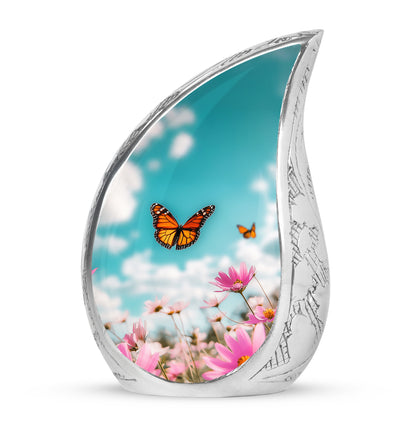 Dignified Teal Butterfly Cremation Urn for Ashes - 10-inch, 200 cu in - Yatskia