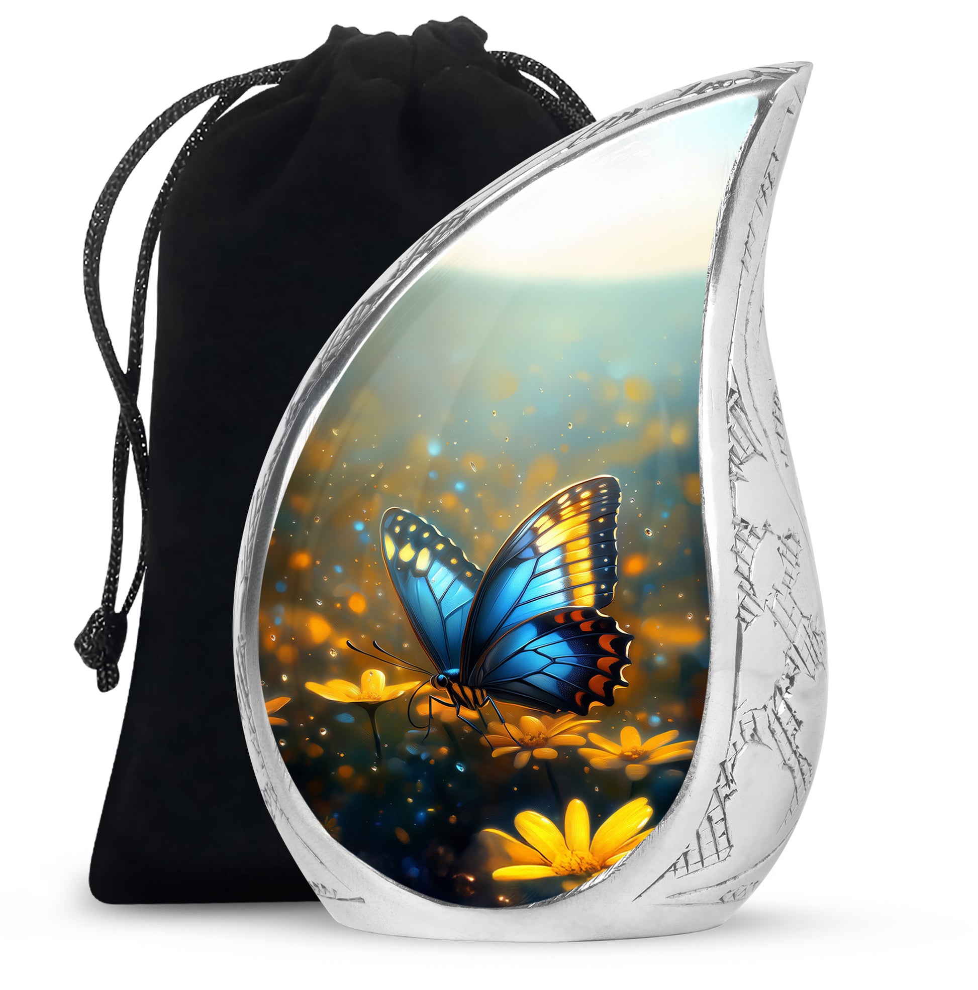 Majestic Blue Butterfly Ashes Urn - Funeral Urn For Cremation