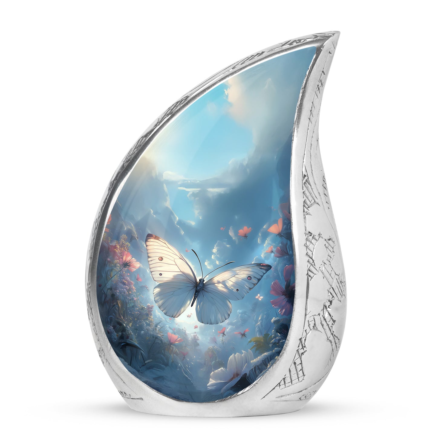 Blue Exquisite Butterfly Memorial Urn for Ashes - 10-inch, 200 cu in - Yatskia