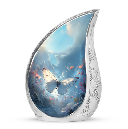Blue Exquisite Butterfly Memorial Urn for Ashes - 10-inch, 200 cu in - Yatskia