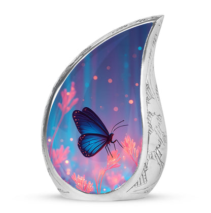Personalized Blue Steadfast Butterfly Cremation Urns for Human Ashes - 10-inch, 200 cu in - Yatskia