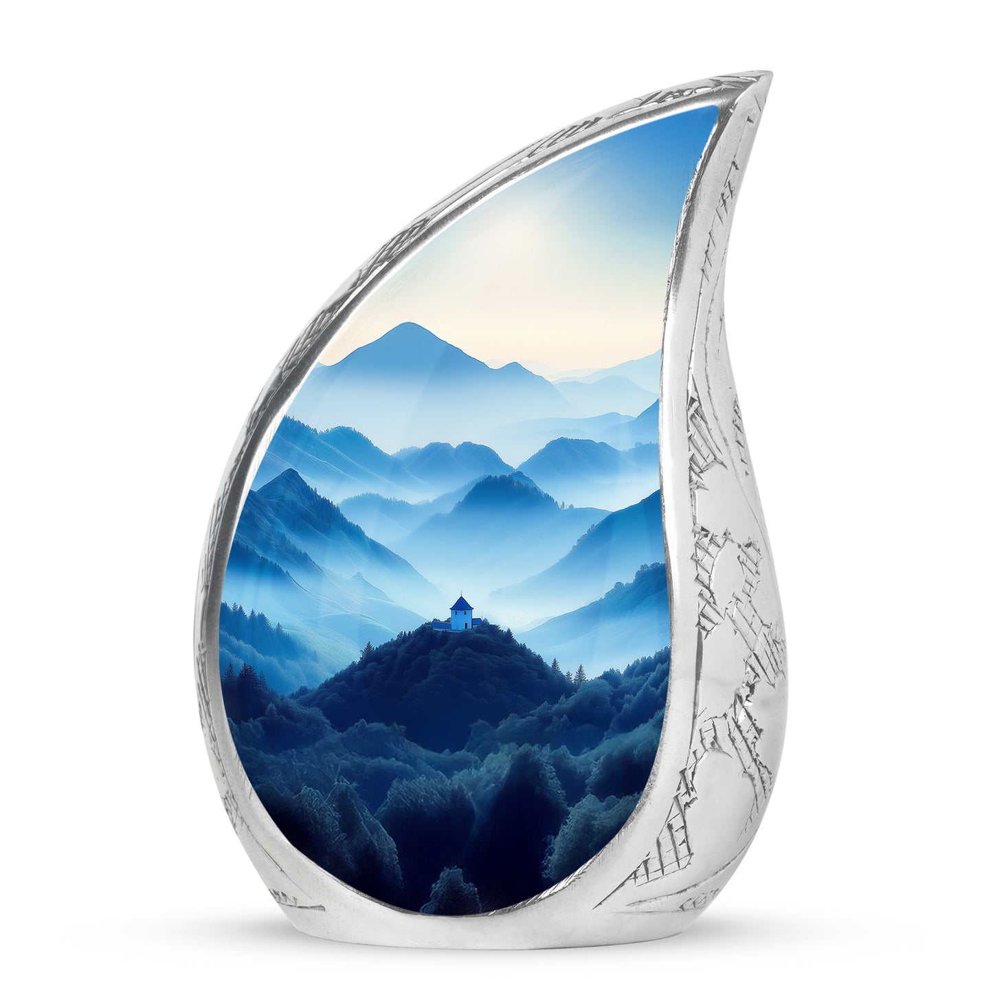 Silver Blue Comfort Cremation Urns for Human Ashes - 10-inch, 200 cu in - Yatskia