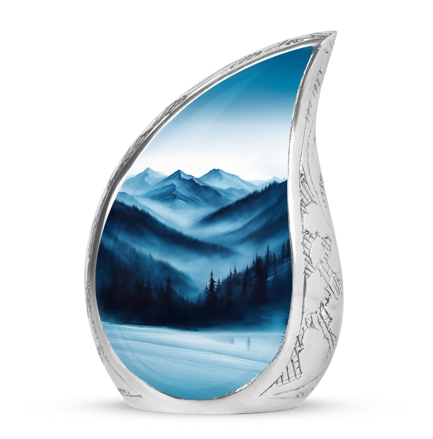 Ethereal Blue Memorial Cremation Urns - Silver 10-inch, 200 cu in - Yatskia