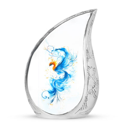 Harmonious Blue Cremation Urns for Human Ashes - Silver 10-inch - Yatskia