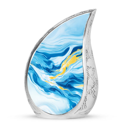 Luminous Blue Blue Blessing Urn for Human Ashes - 10-inch, 200 cu in - Yatskia