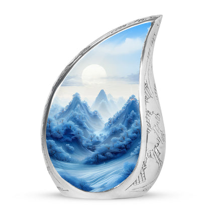 Sublime Blue Cremation Urns for Human Ashes - Silver 10-inch - Yatskia