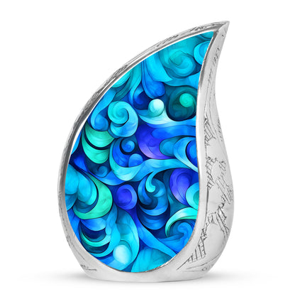 Dignified Blue Blue Cremation Urn for Ashes - 10-inch, 200 cu in - Yatskia