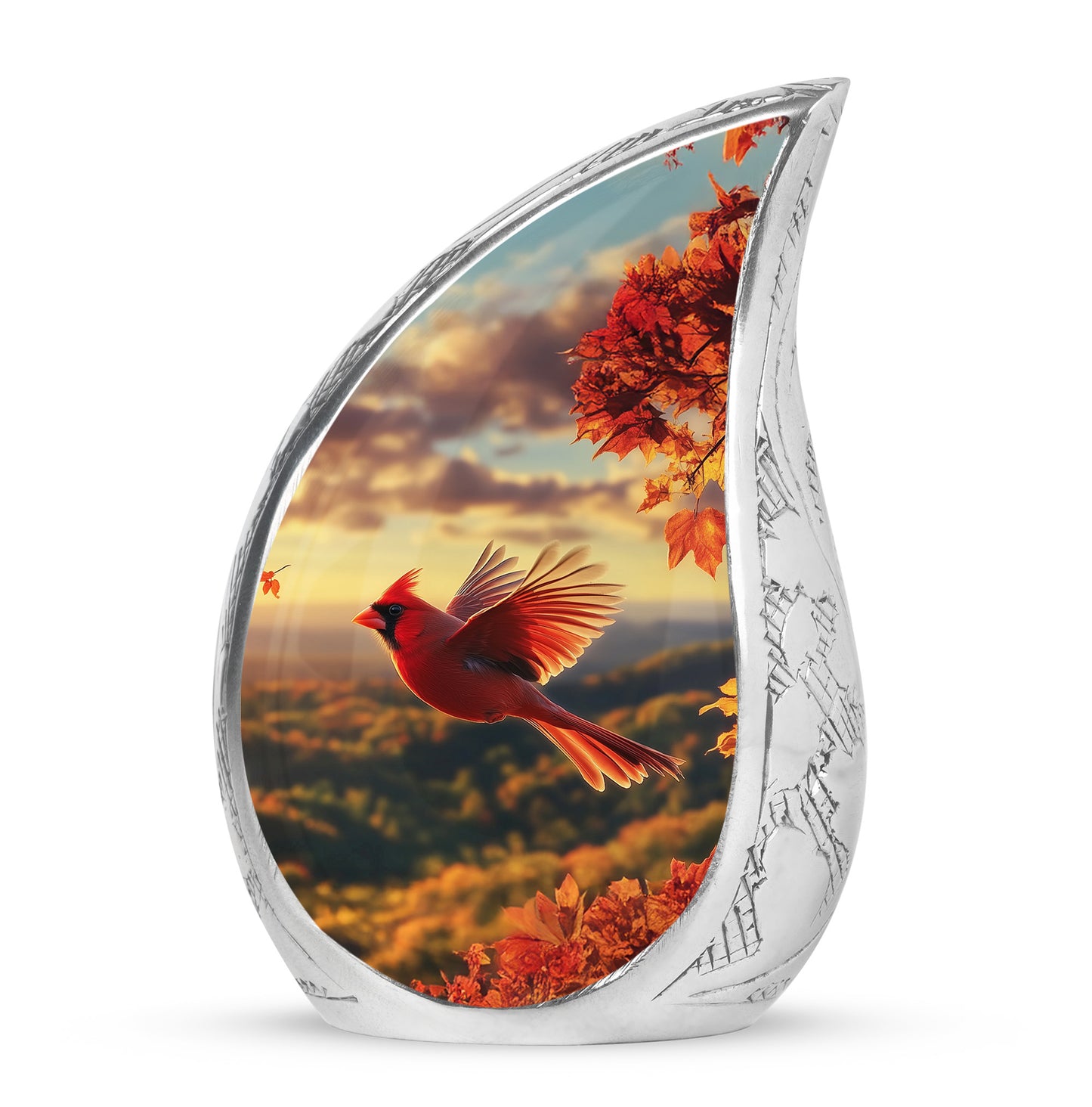 Luminous Gold Cardinal Embrace Urn for Human Ashes - 10-inch, 200 cu in - Yatskia