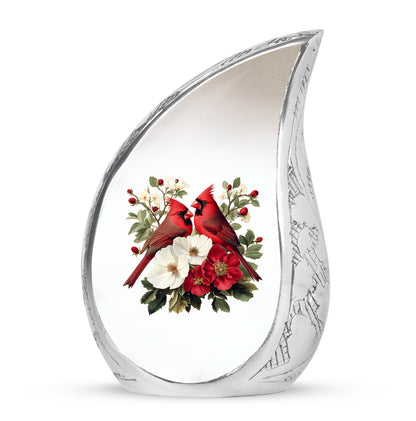 Personalized Silver Cardinal Cremation Urns for Ashes - Transcendent 10-inch - Yatskia