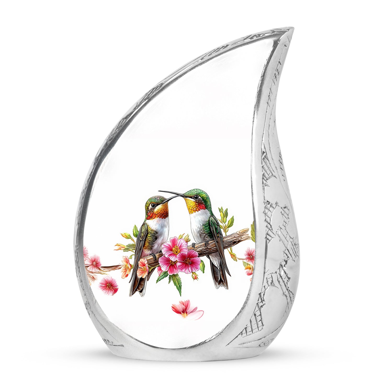 Personalized Silver Heavenly Hummingbird Cremation Urns for Human Ashes - 10-inch, 200 cu in - Yatskia