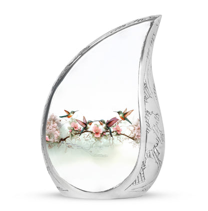Personalized Hummingbird Cremation Urns - Wondrous Silver 10-inch, 200 cu in - Yatskia