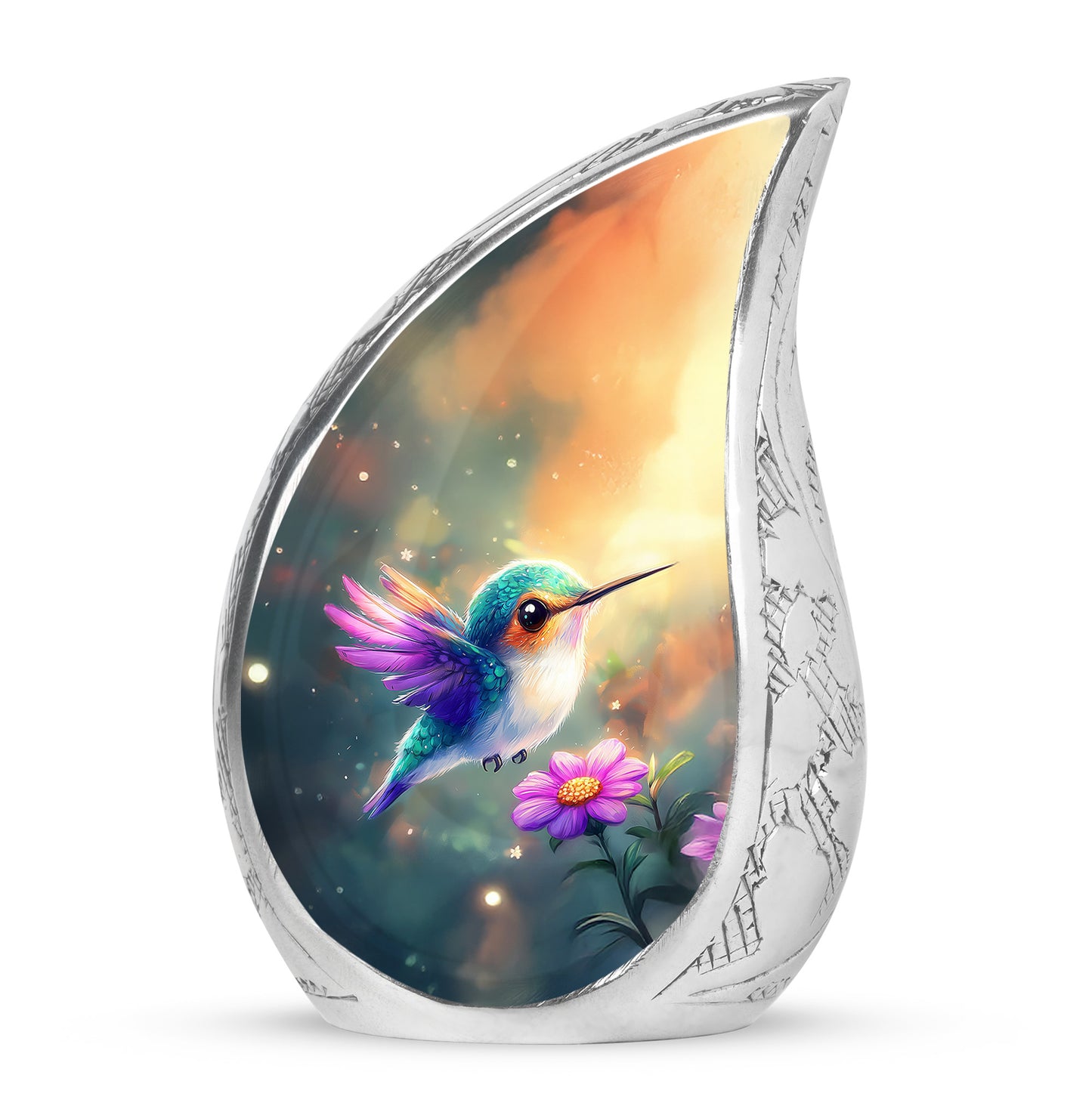 Personalized Refined Hummingbird Cremation Urns - Teal 10-inch, 200 cu in - Yatskia