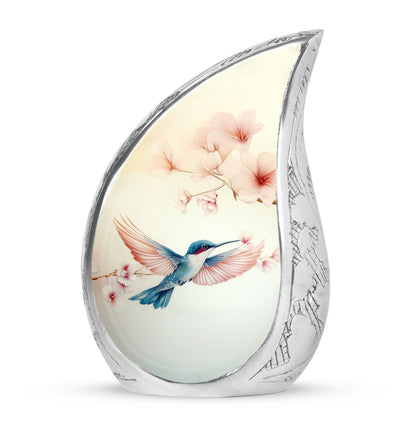 Dignified White Hummingbird Cremation Urn for Ashes - 10-inch, 200 cu in - Yatskia
