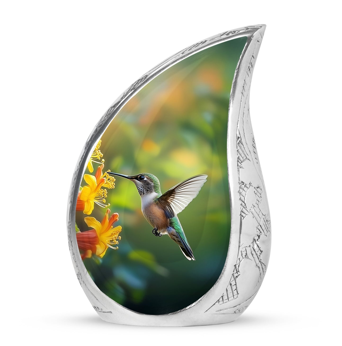 Green Comforting Hummingbird Memorial Urn for Ashes - 10-inch, 200 cu in - Yatskia