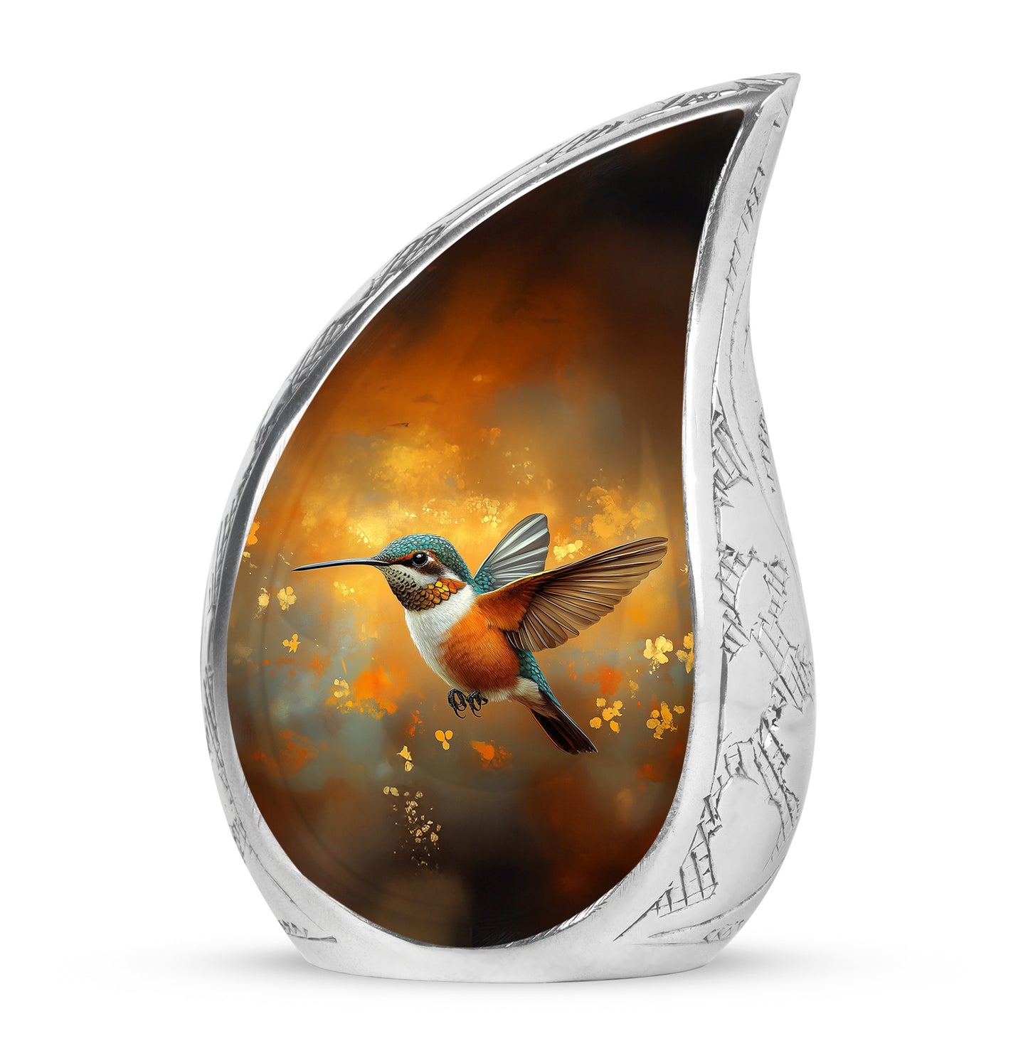 Personalized Seraphic Hummingbird Cremation Urns - Gold 10-inch, 200 cu in - Yatskia