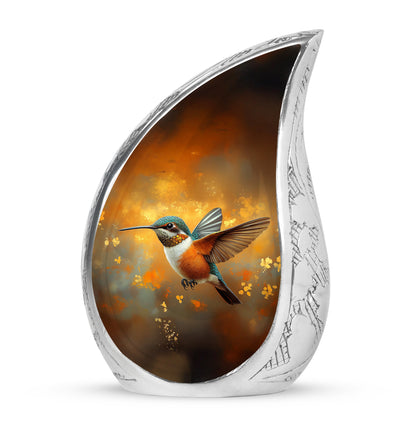 Personalized Seraphic Hummingbird Cremation Urns - Gold 10-inch, 200 cu in - Yatskia