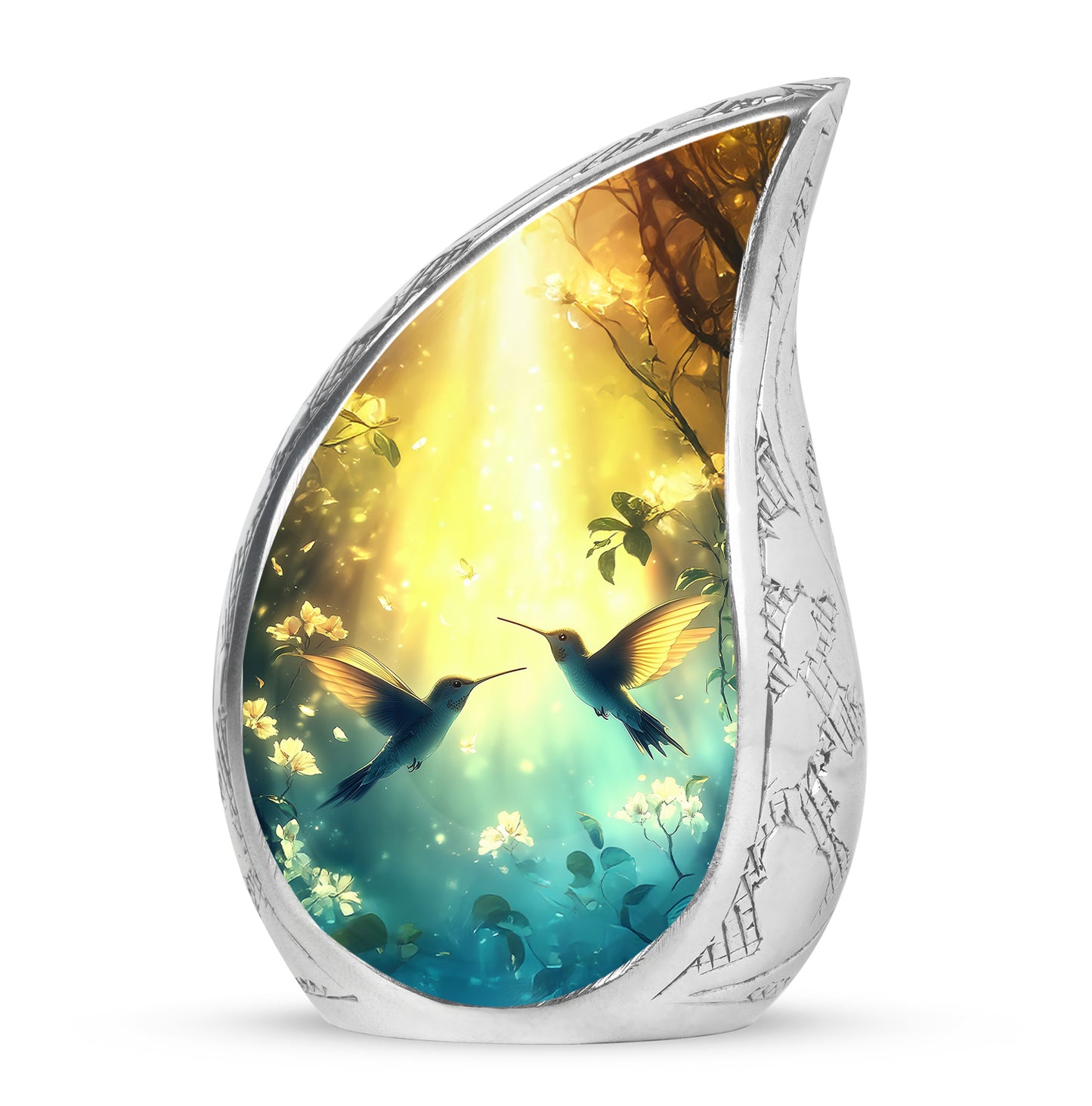 Personalized Hummingbird Cremation Urns - Tranquil Gold 10-inch, 200 cu in - Yatskia