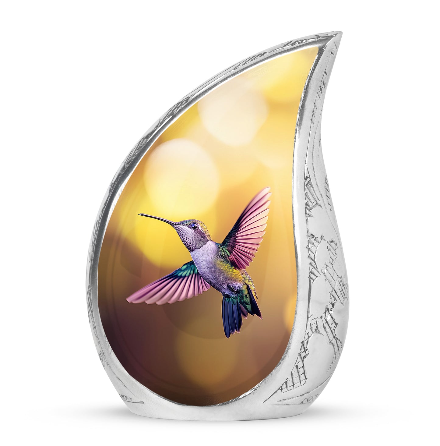 Gold Serene Hummingbird Memorial Urn for Ashes - 10-inch, 200 cu in - Yatskia