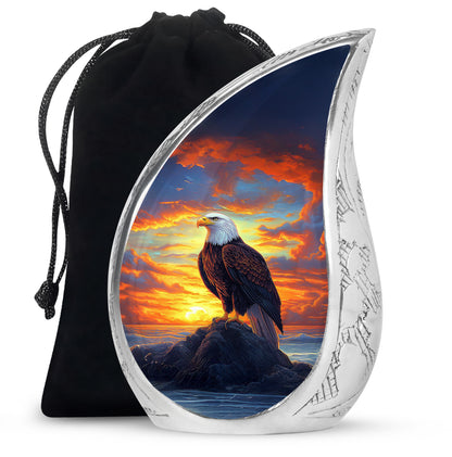 Cornflower Blue Eagle Cremation Urn front view showing detailed design - graceful tear-shaped urn with eagle motif - full-size 10 inch 200 cubic inch adult cremation urn