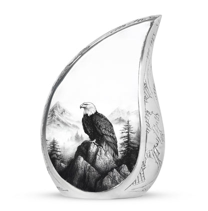 Personalized Silver Revered Eagle Cremation Urns for Human Ashes - 10-inch, 200 cu in - Yatskia
