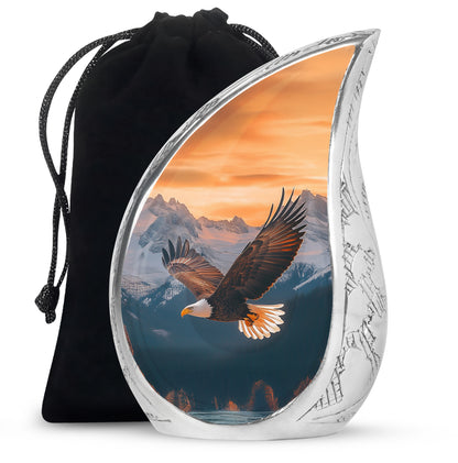 Harvest Gold Eagle Cremation Urn front view showing detailed design - graceful tear-shaped urn with eagle motif - full-size 10 inch 200 cubic inch adult cremation urn