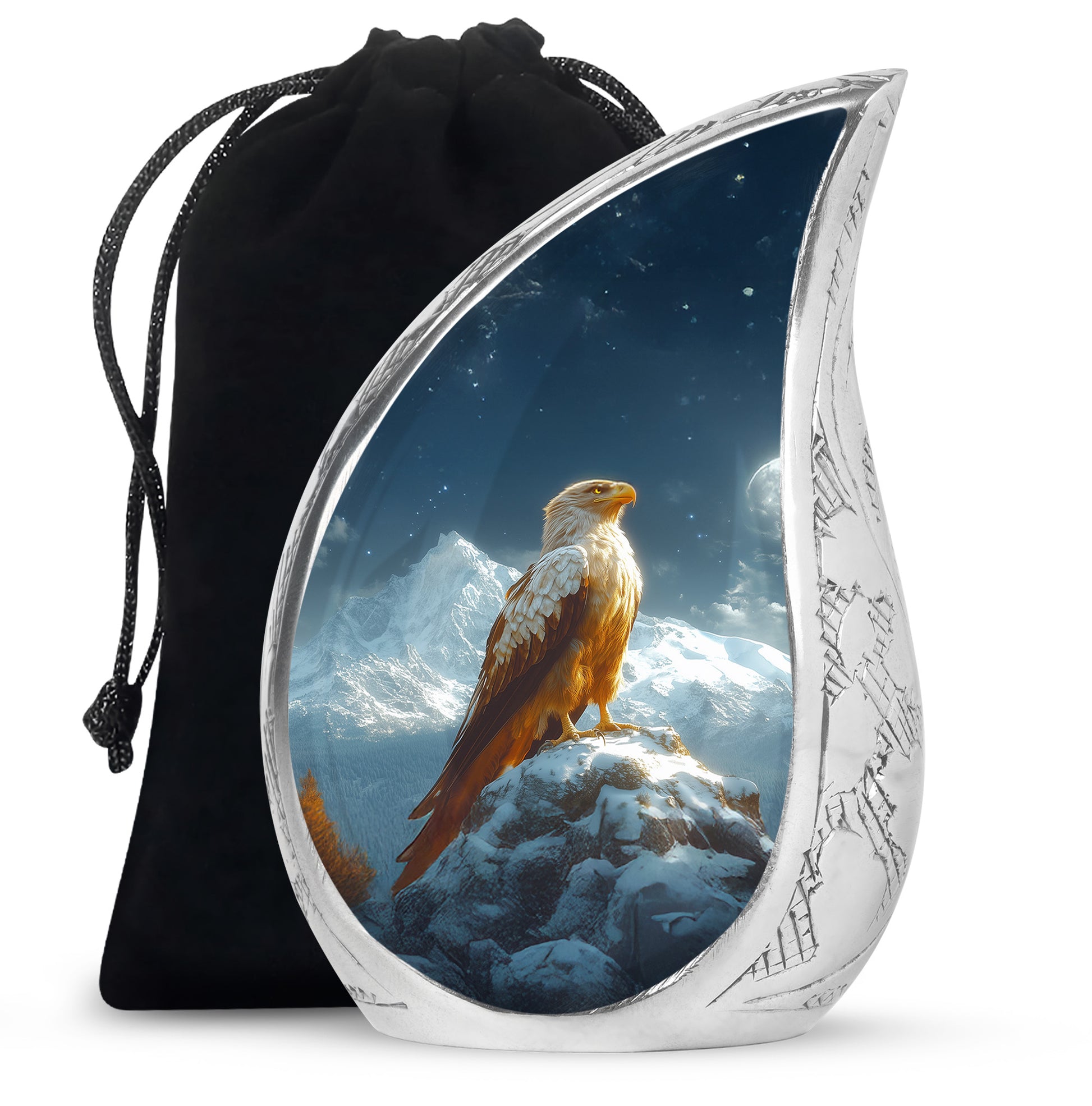 Royal Blue Eagle Cremation Urn front view showing detailed design - graceful tear-shaped urn with eagle motif - full-size 10 inch 200 cubic inch adult cremation urn