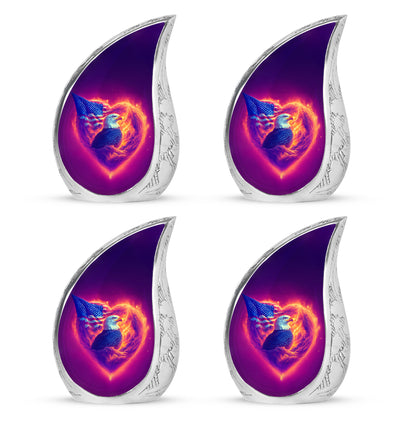 Petal Pink Eagle Cremation Urn close-up of engraving and surface detail - smooth teardrop contour featuring eagle art - 10 inch aluminum urn for cremated remains