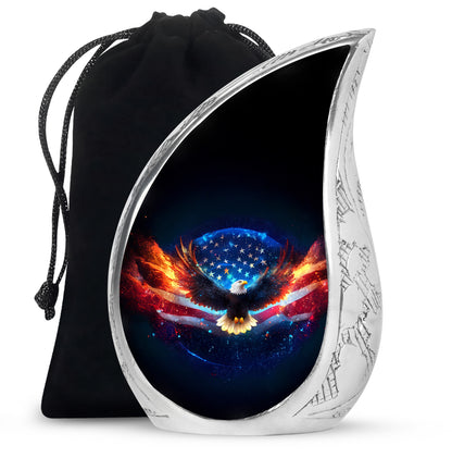 Midnight Black Eagle Cremation Urn front view showing detailed design - smooth teardrop contour featuring eagle art - full-size 10 inch 200 cubic inch adult cremation urn