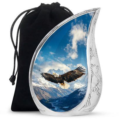 Twilight Blue Eagle Cremation Urn front view showing detailed design - smooth teardrop contour featuring eagle art - full-size 10 inch 200 cubic inch adult cremation urn