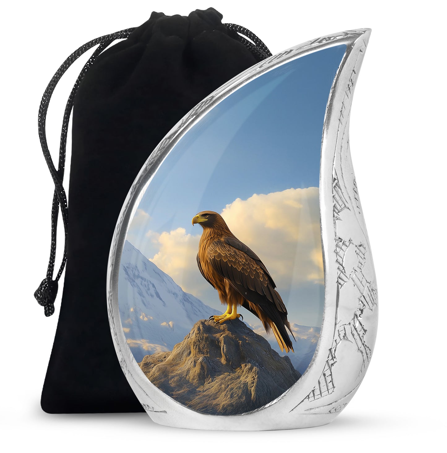 Cobalt Blue Eagle Cremation Urn front view showing detailed design - graceful tear-shaped urn with eagle motif - full-size 10 inch 200 cubic inch adult cremation urn