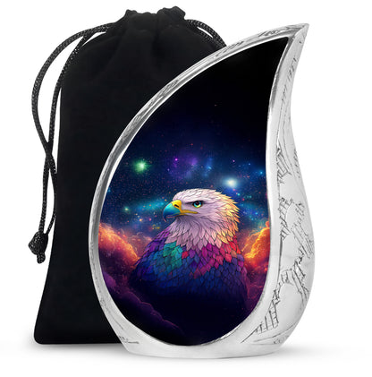 Navy Blue Eagle Cremation Urn front view showing detailed design - rounded teardrop eagle design with delicate detail - full-size 10 inch 200 cubic inch adult cremation urn