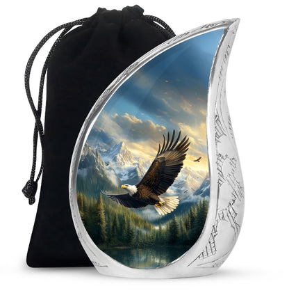 Bright Blue Eagle Cremation Urn front view showing detailed design - graceful tear-shaped urn with eagle motif - full-size 10 inch 200 cubic inch adult cremation urn